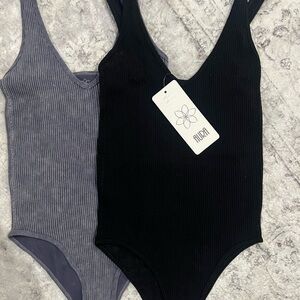 Aura Black and Gray Ribbed Bodysuits